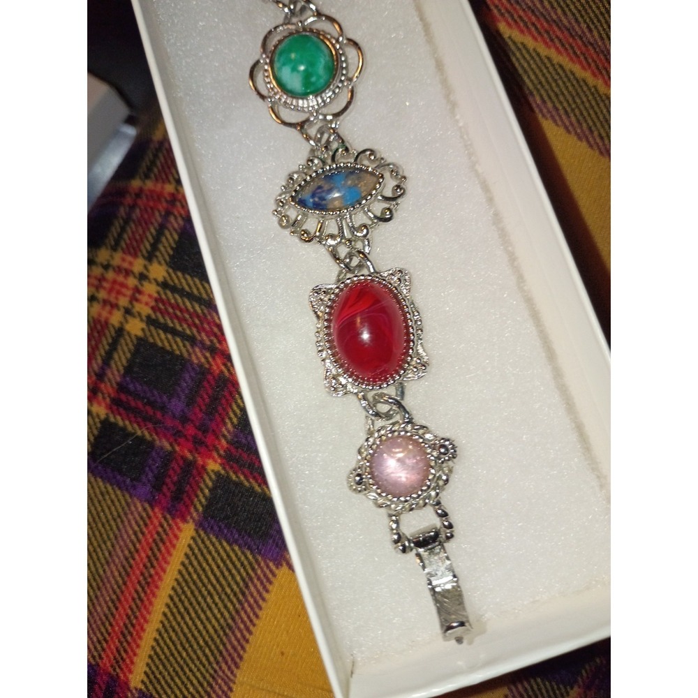 Vintage Sarah Coventry "Frolic" Bracelet Multicolored Cabochon Faux Stones - Picture 2 of 10